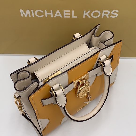 MICHAEL KORS Hamilton Small Two-Tone Satchel GOLDEN ROD MULTI - Picture 8 of 15